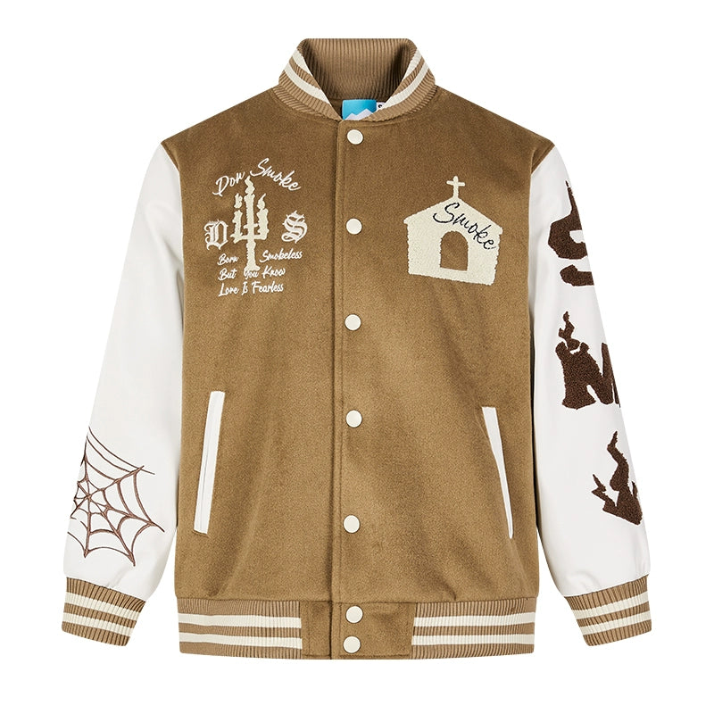 Embroidery Castle Design Baseball Jacket WN10080