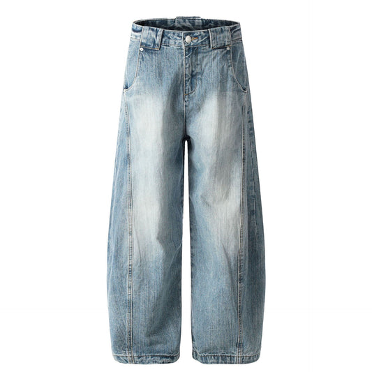Washed Slub Wide Leg Barrel Denim Jeans WN26119