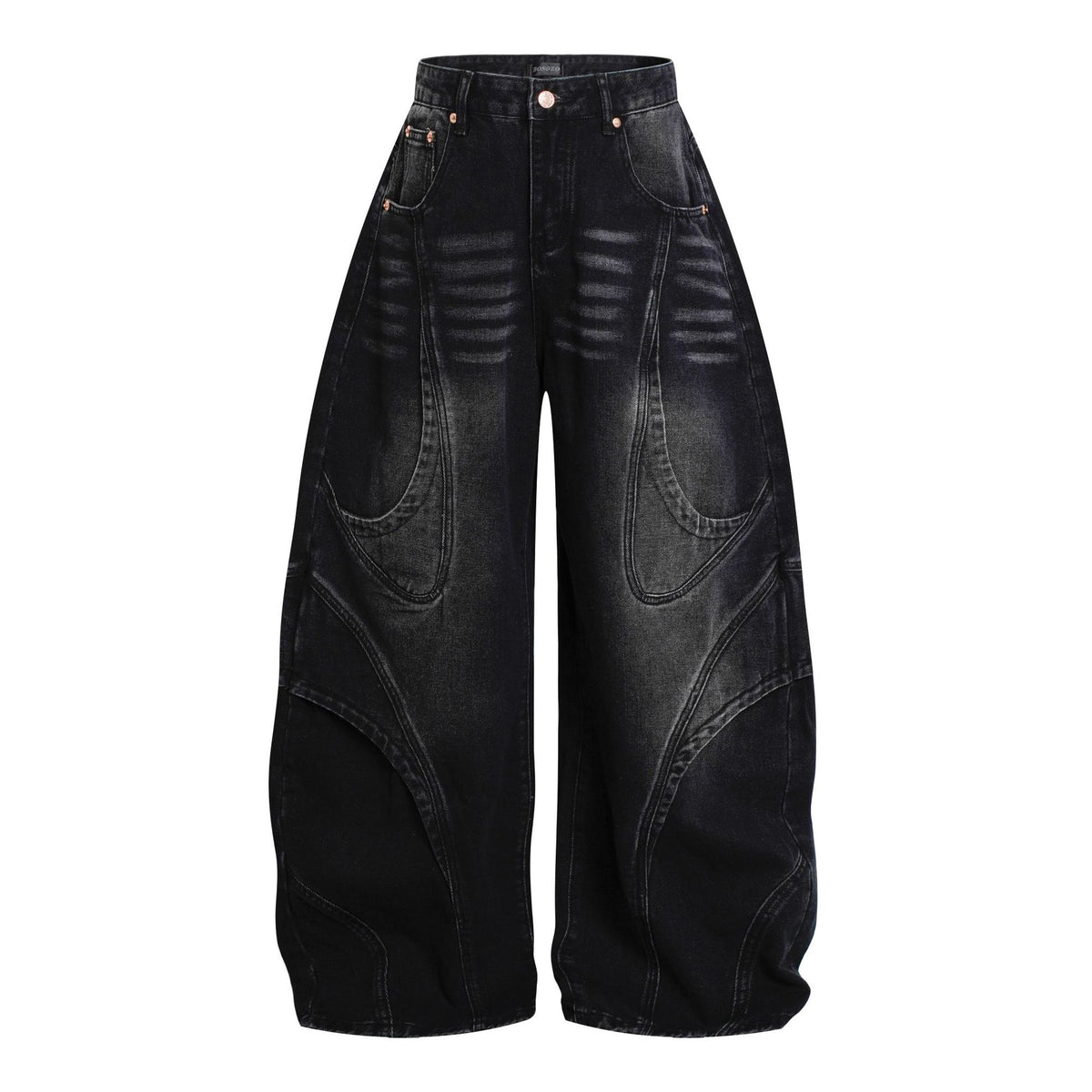 Deconstruction Curved Panel Wash Wide Leg Denim Jeans WN27930
