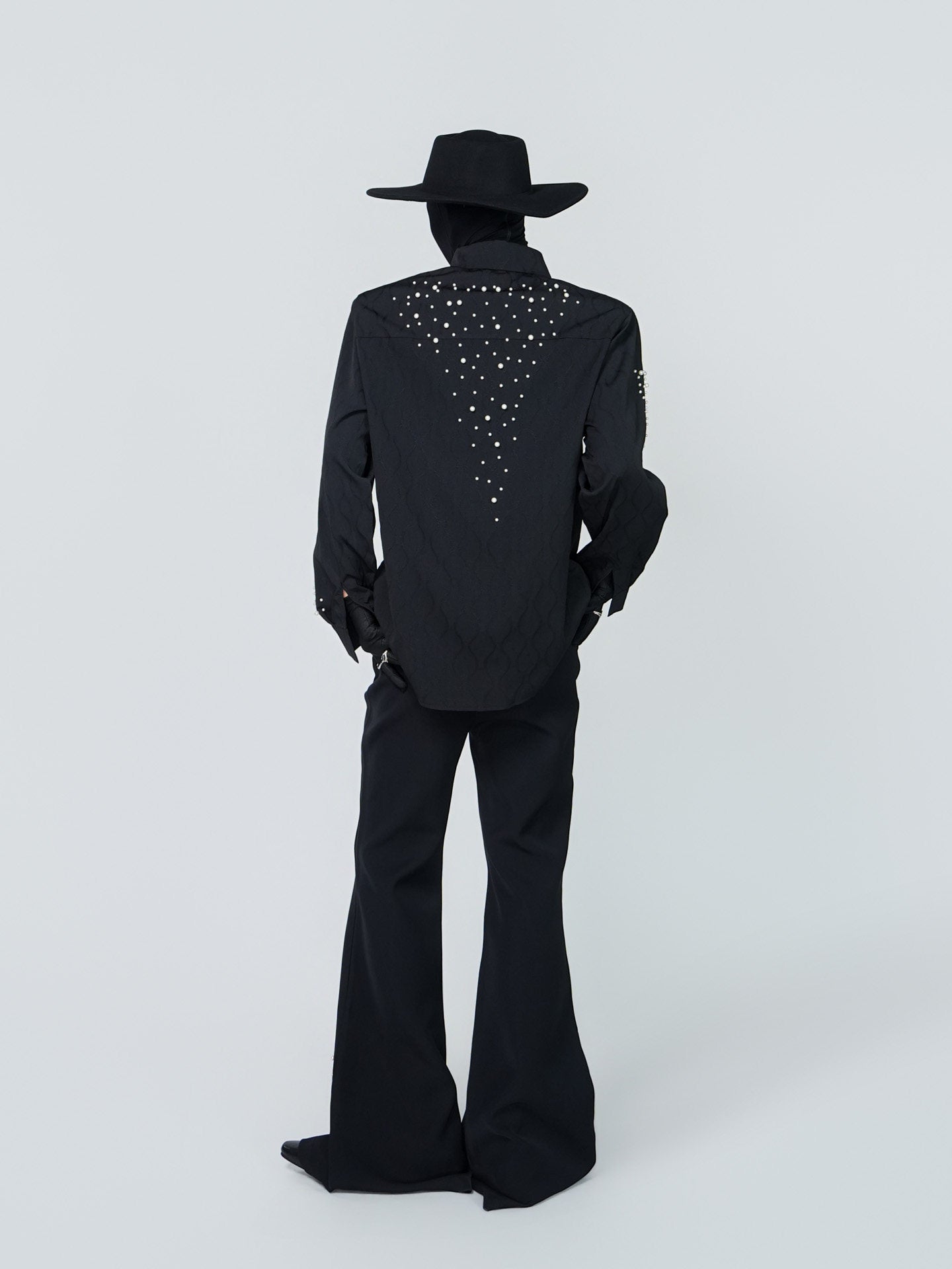 Rhinestone Metal Collar Detail Long Sleeve Shirt WN24311
