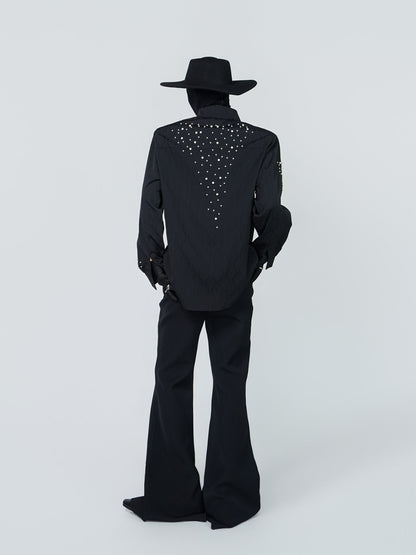 Rhinestone Metal Collar Detail Long Sleeve Shirt WN24311