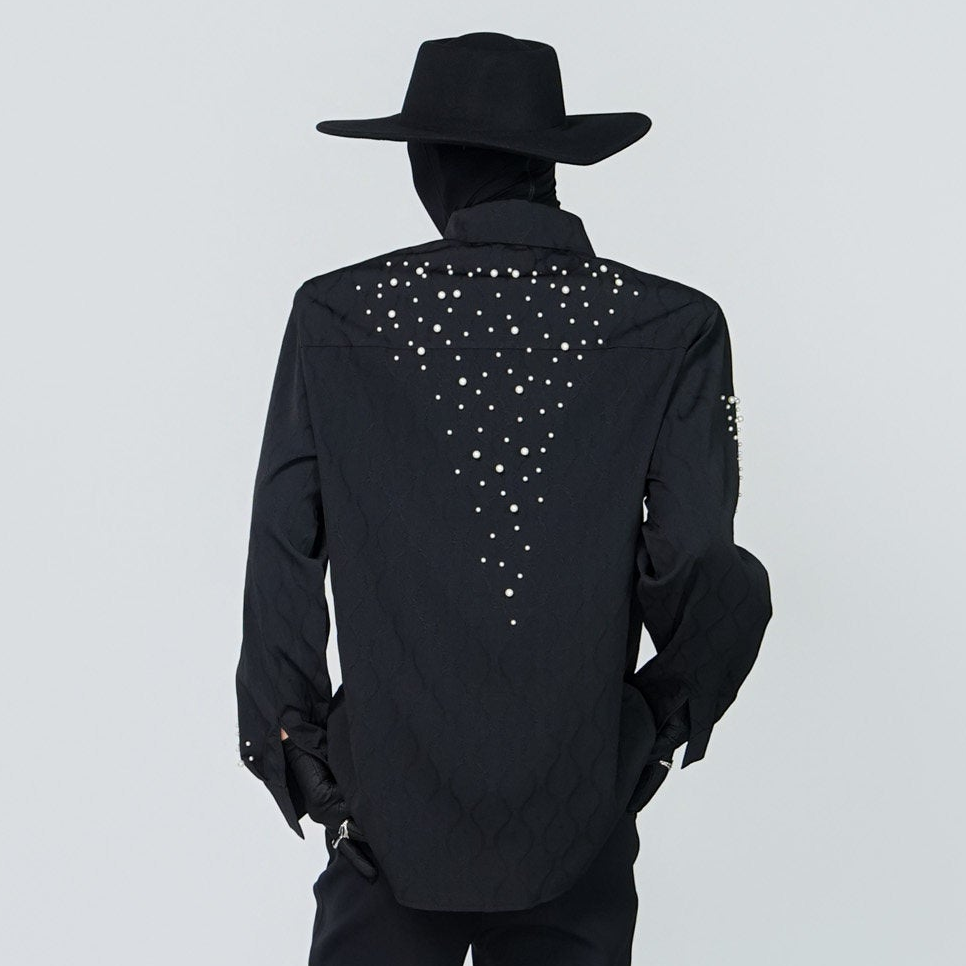 Rhinestone Metal Collar Detail Long Sleeve Shirt WN24311