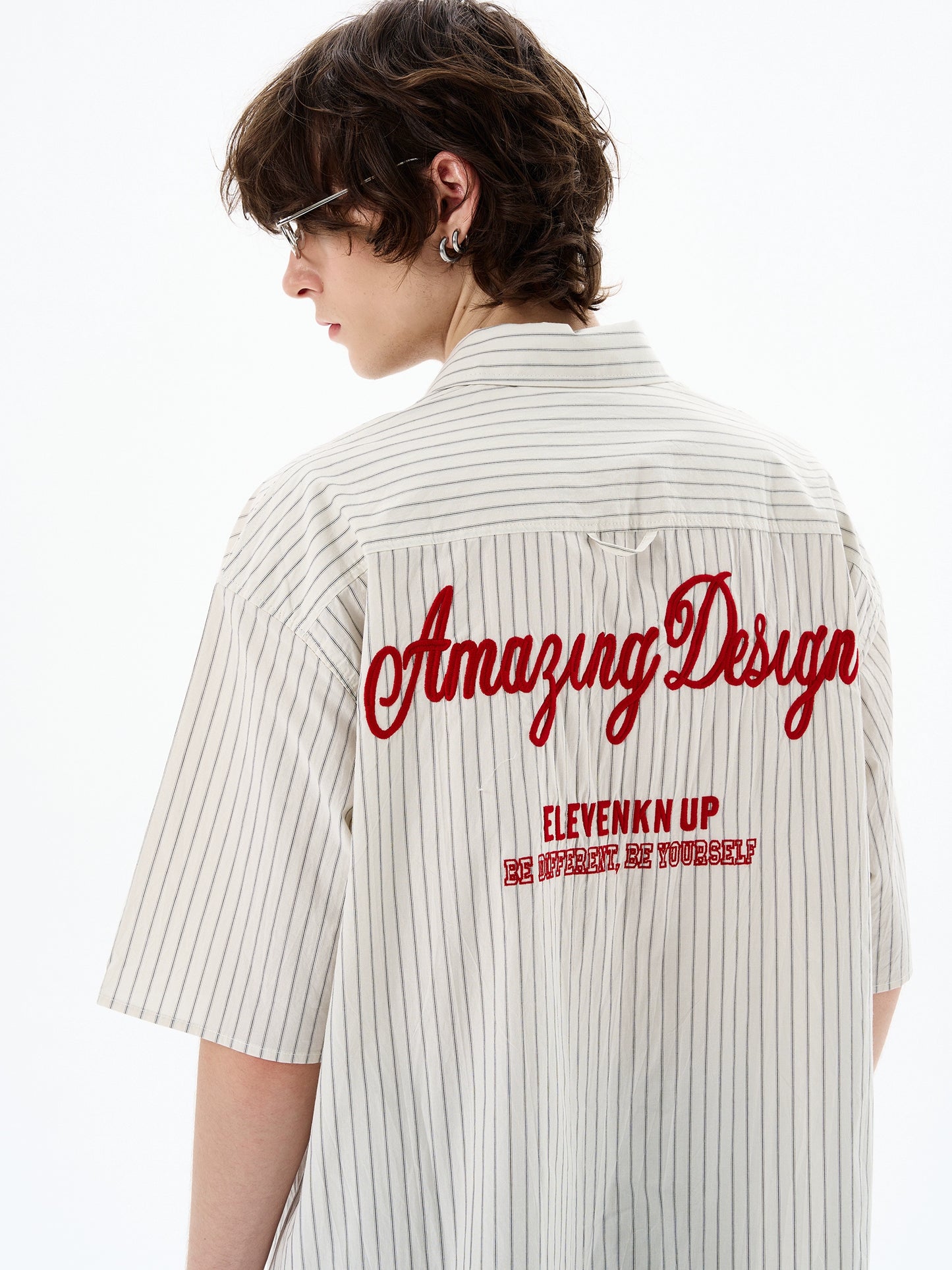 Embroidered Stripe Design Short Sleeve Shirt WN19206