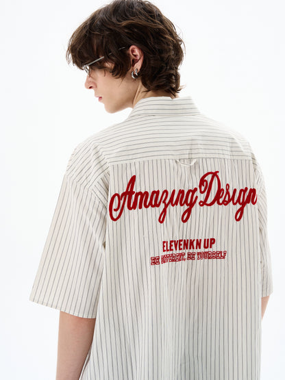 Embroidered Stripe Design Short Sleeve Shirt WN19206