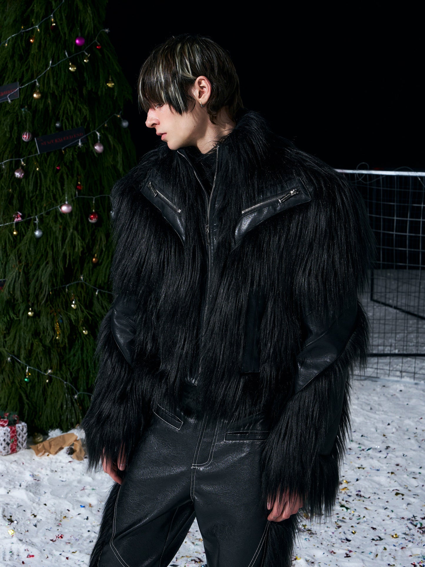 Fake Fur Panel Design Short Jacket WN22706