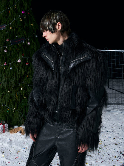 Fake Fur Panel Design Short Jacket WN22706