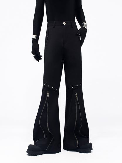 Studs Zipper Seam Flare Trousers WN23701