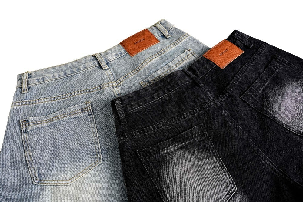 Bleached Cargo Pocket Wide Leg Denim Jeans WN27998