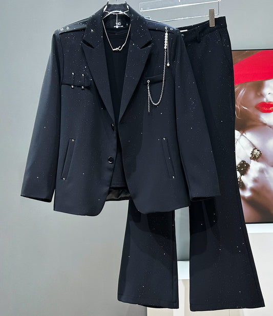 Star Flare Tailored Jacket & Wide Leg Flare Trousers Setup WN23961