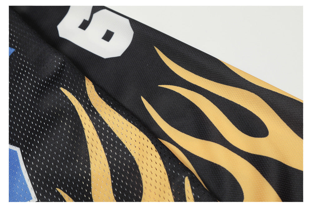 Sporty Mesh Flame V-Neck Long Sleeve T-Shirt WN26508