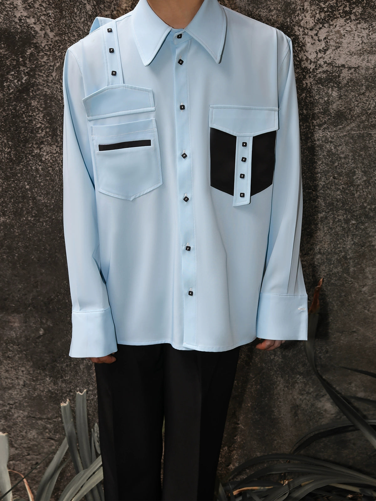 Contrast Stitching Long Sleeve Shirt WN11865