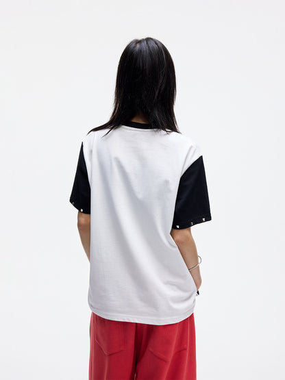 Contrast Sleeve Stud Graphic Print Short Sleeve T-Shirt WN27262