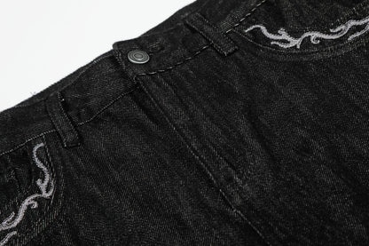 Washed Embroidery Flare Denim Jeans WN26066