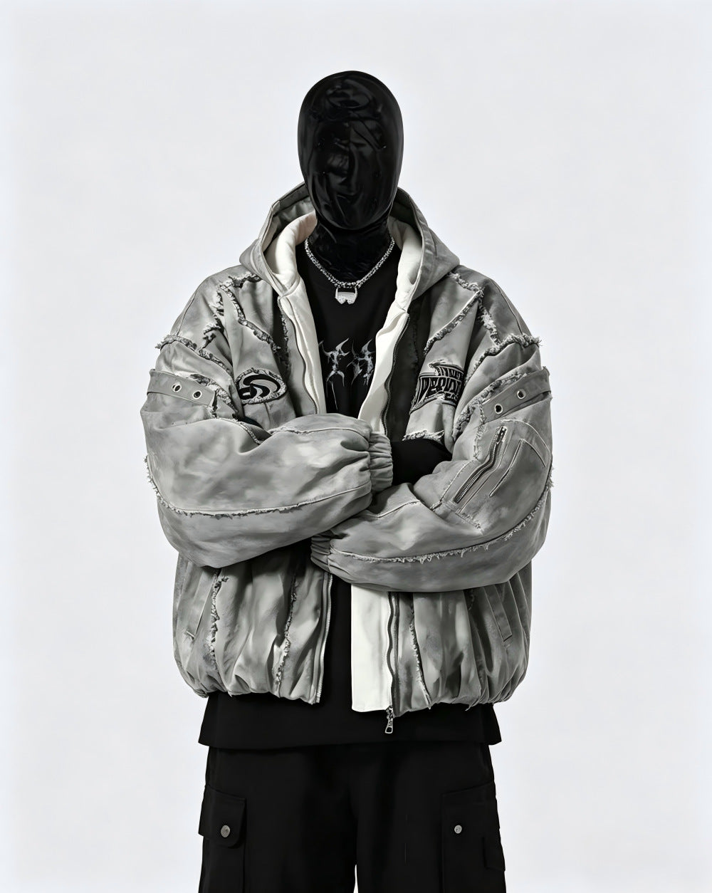 Washed Graphic Pocket Detail Hooded Jacket WN27967