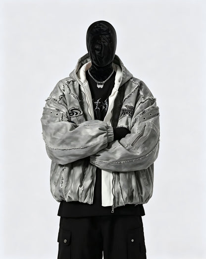 Washed Graphic Pocket Detail Hooded Jacket WN27967