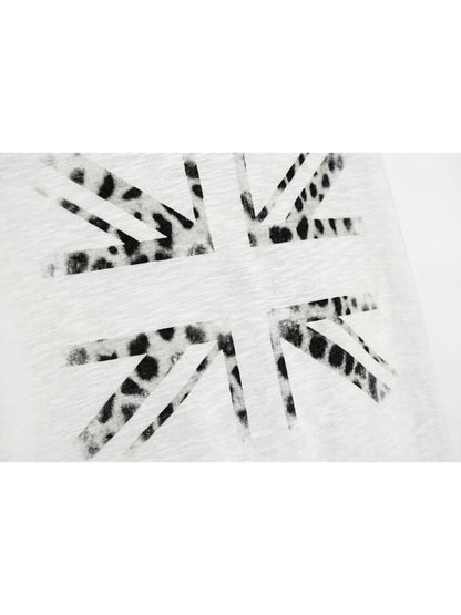 Leopard Trim Flag Graphic Print Short Sleeve Shirt WN27203