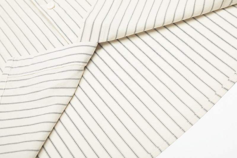 Embroidery Striped Turn-Down Collar Short Sleeve Shirt WN18537