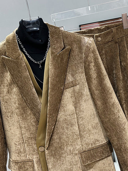 Corduroy Tailored Jacket & Wide-Leg Straight Trousers Setup WN23958