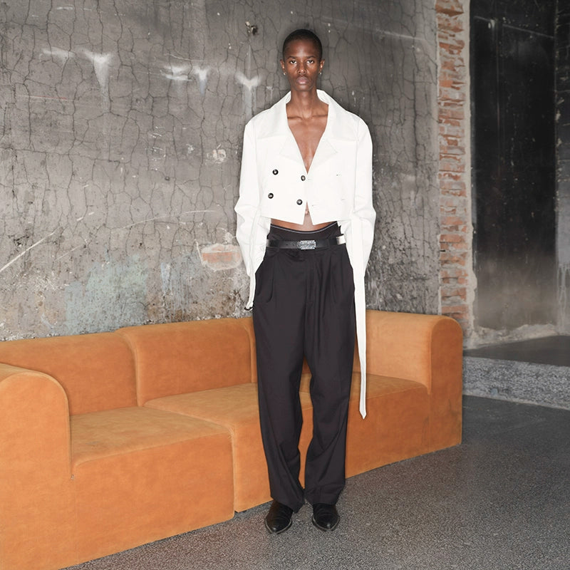 3D Cut Damage Straight Leg Trousers WN21277