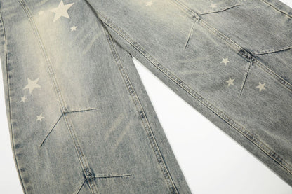 Star Print Curved Denim Jeans WN25482