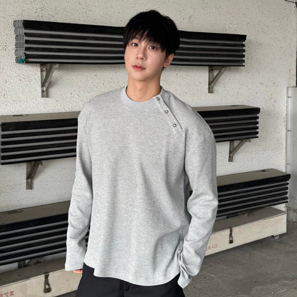 Asymmetric Button Waffle Long Sleeve T-Shirt WN25212