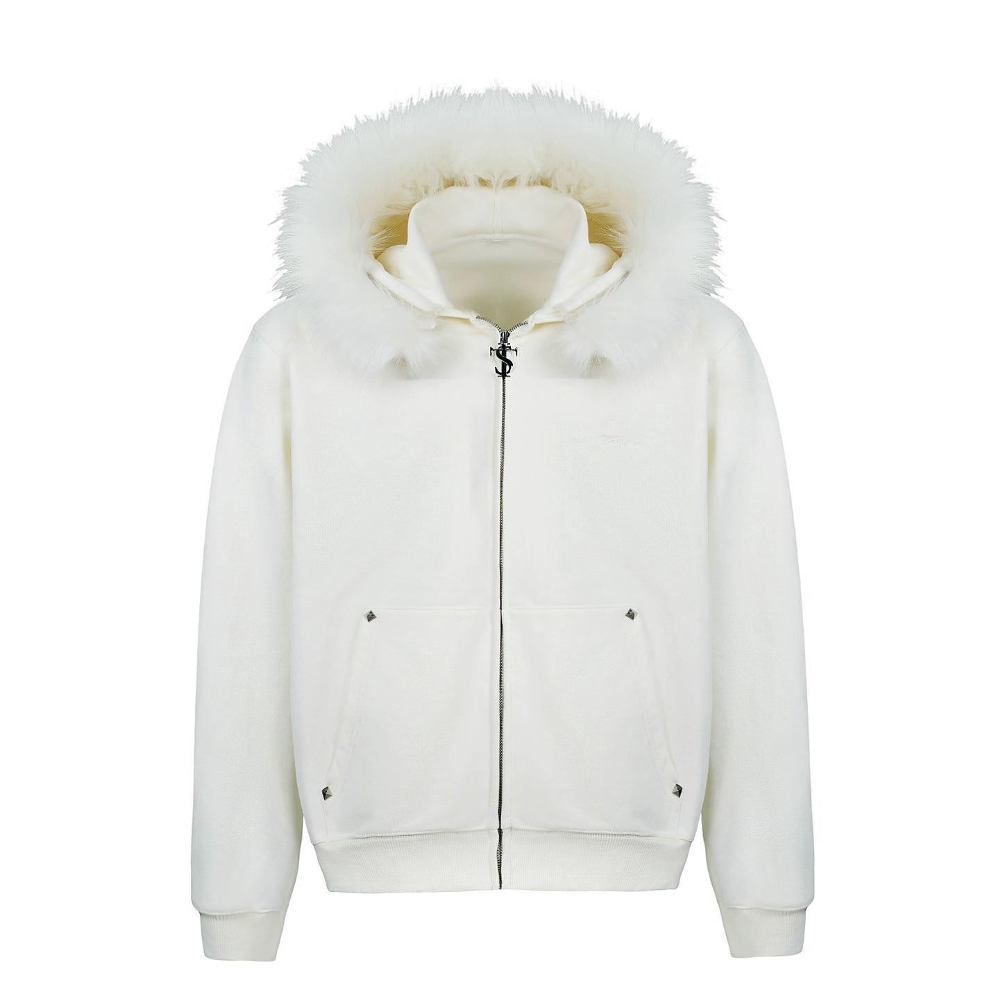 Detachable Fake Fur Collar Zipper Hoodie WN11976