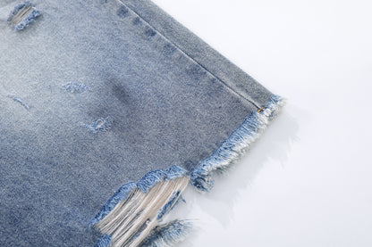 Frayed Distressed Denim Half Jeans WN25413