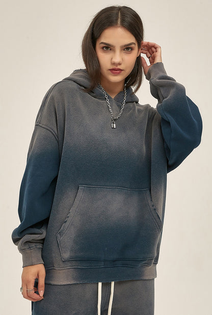 Fleece Linning Spray-dye Damage Oversize Hoodie WN9969-K