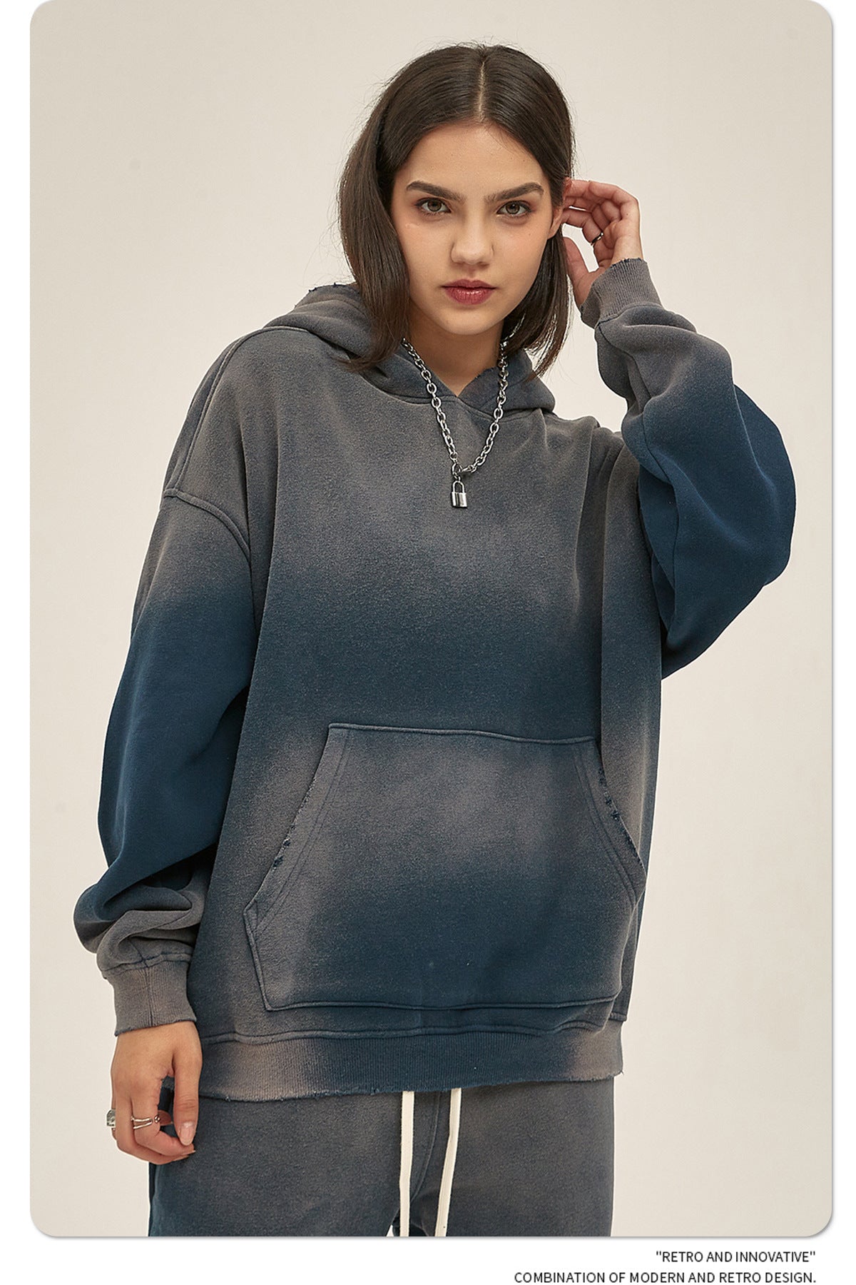 Fleece Lining Spray-dye Damage Oversize Hoodie WN9969-K