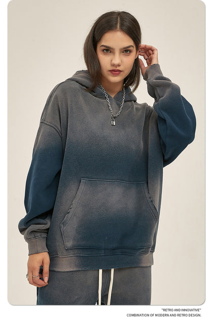 Fleece Lining Spray-dye Damage Oversize Hoodie WN9969-K