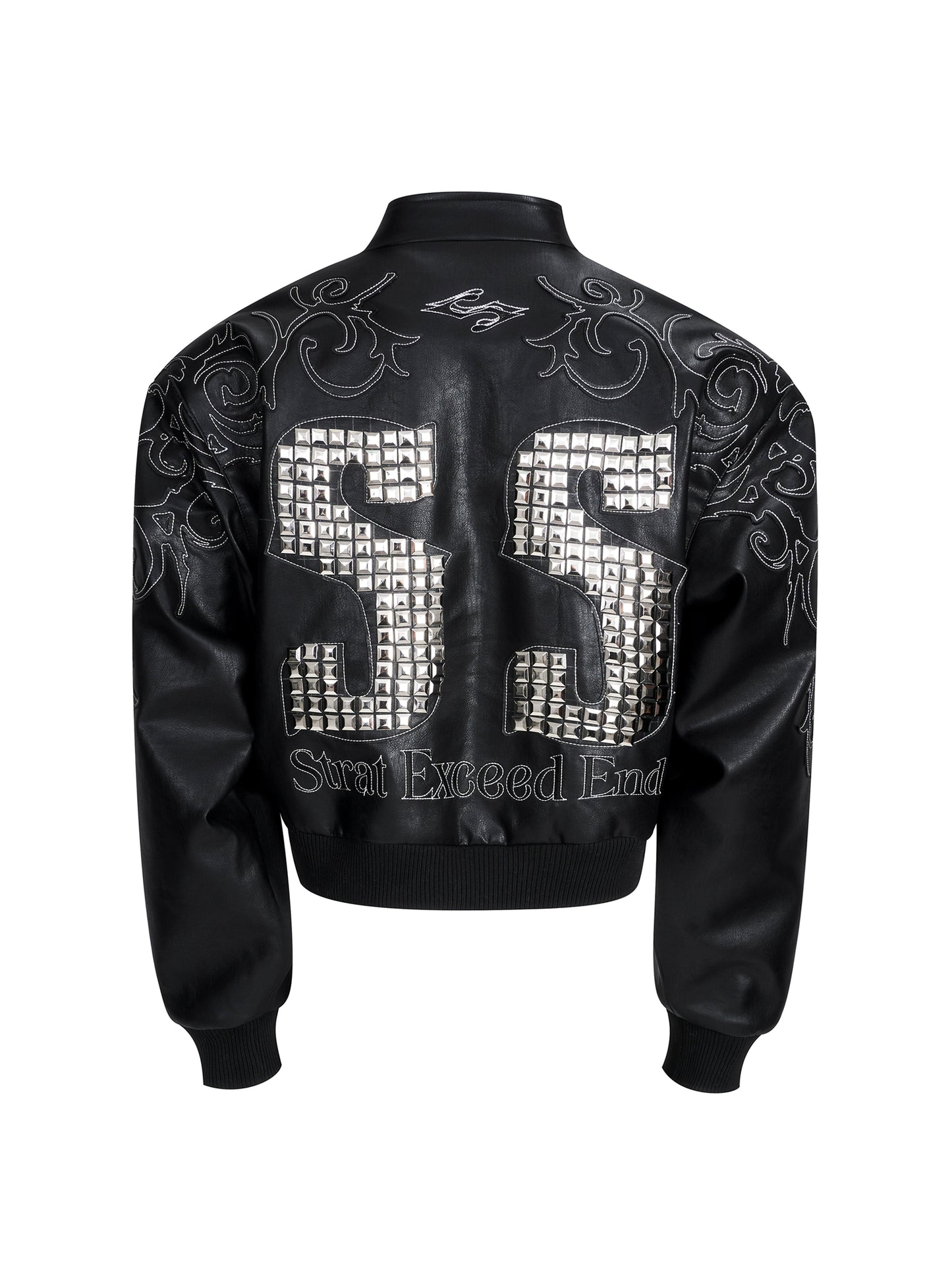 Back Metal Letter Embroidery PU Leather Zipper Jacket WN20936