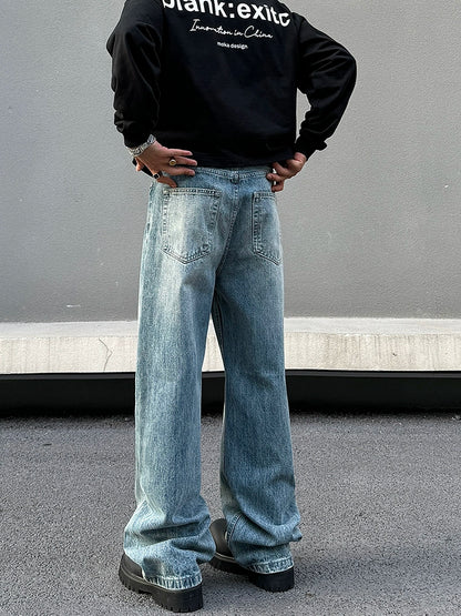 Washed Wide Leg Straight Denim Jeans WN19523