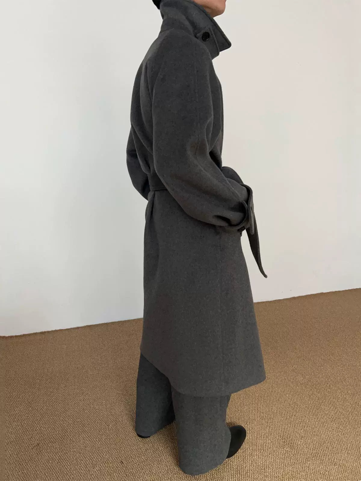 Belted Lapel Design Wool Coat WN21591