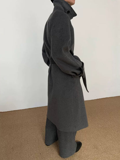 Belted Lapel Design Wool Coat WN21591