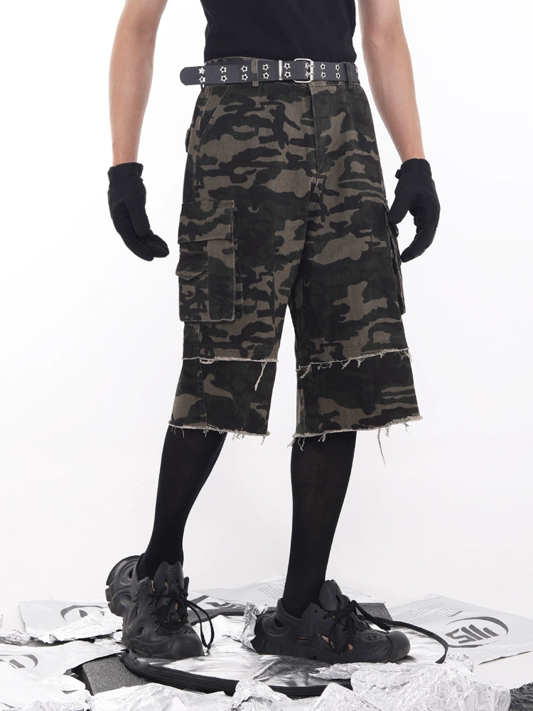 Camouflage Cargo Patchwork Half Pants WN18723