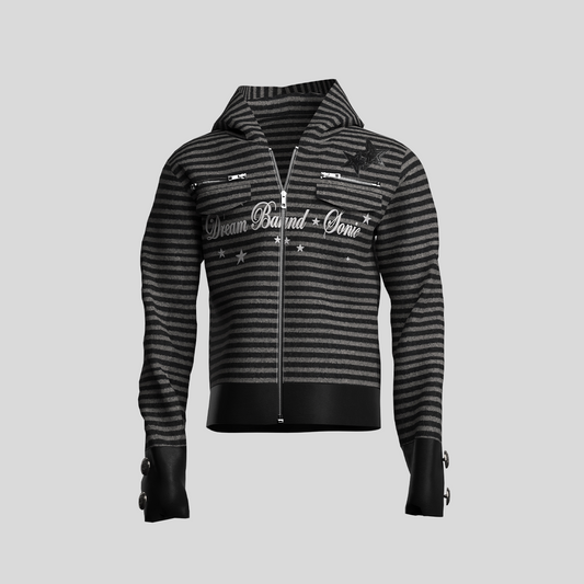 Stripe PU Leather Patchwork Zipper Hoodie WN27115