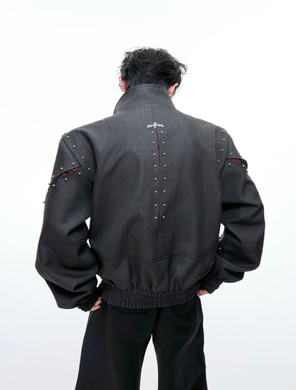 Studs Textured Standing-Collar Jacket WN20541