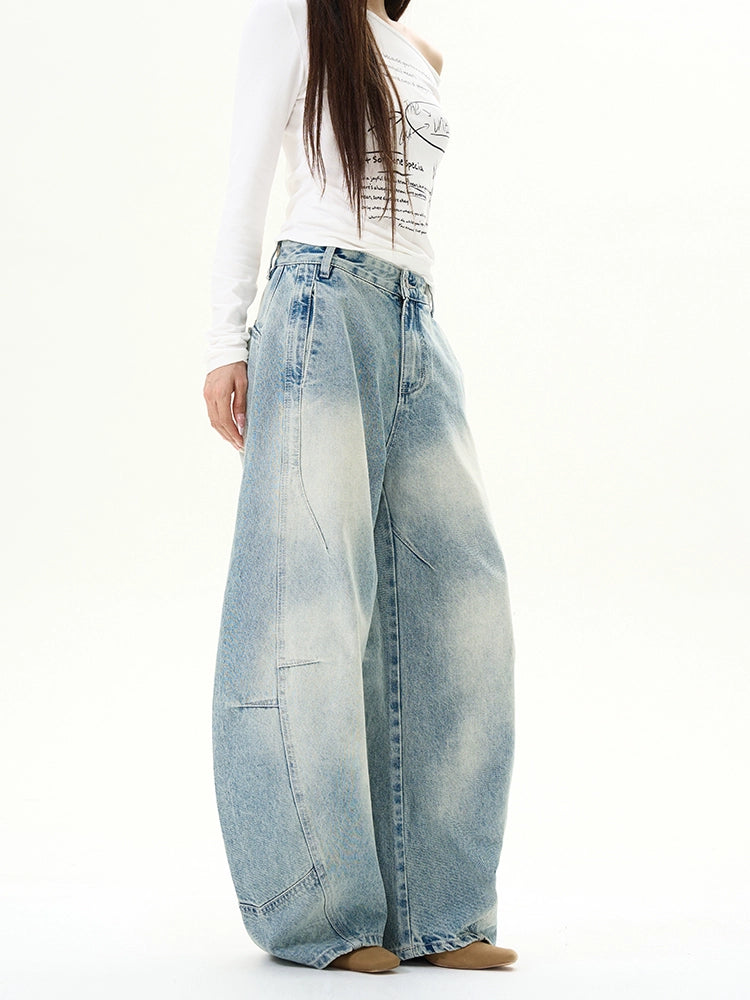 Wide-Leg Curved Denim Jeans WN9494