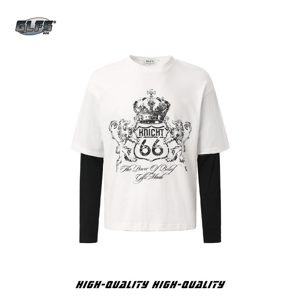 Fake Layered Crown Art Print Long Sleeve T-Shirt WN26513