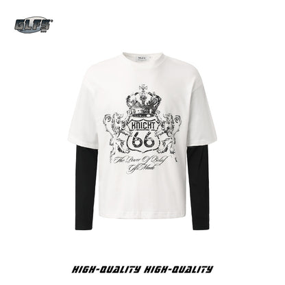 Fake Layered Crown Art Print Long Sleeve T-Shirt WN26513