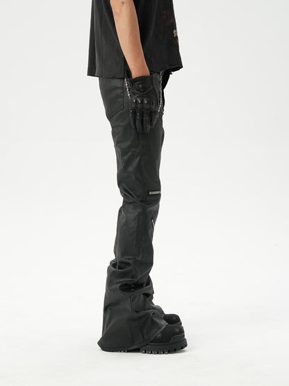 Multi Zipper Coated Flare Denim Jeans WN24335