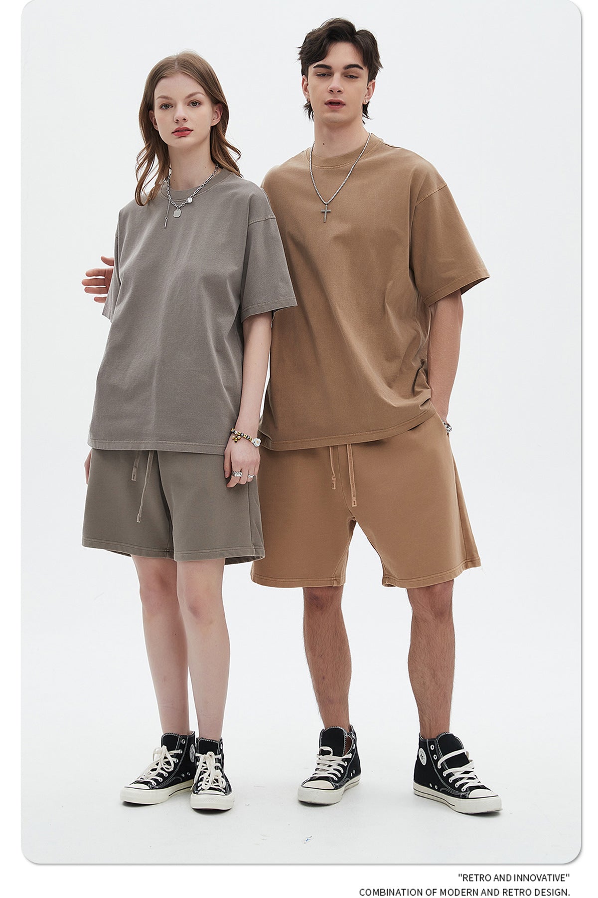 Oversize Washed Short-sleeve-T-shirt & Washed Short Sweatpants Setup WN6633