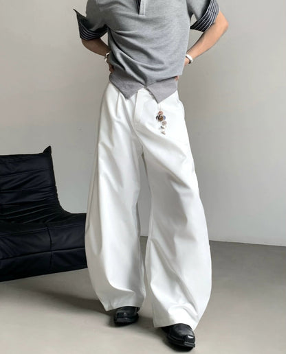 Pin Detail Curved-Cut Wide Leg Trousers WN20084