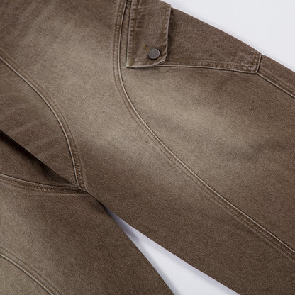 Washed Cargo Pocket Wide Leg Denim Jeans WN23596