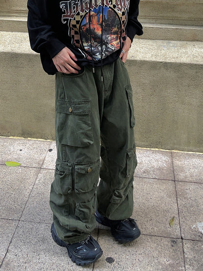 Multi-Pocket Straight Wide Leg Cargo Pants WN24384