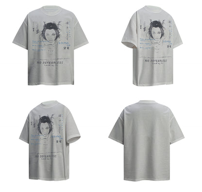 Waffle Texture Graphic Print Oversize Short Sleeve T-Shirt WN26303