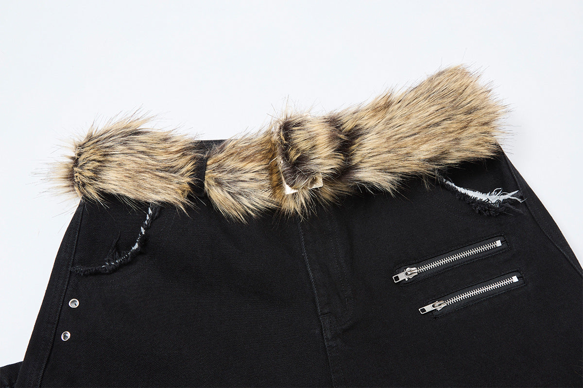 Fake Fur Trim Multi-Pocket Wide Leg Cargo Pants WN23087