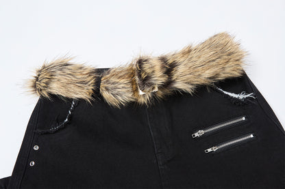 Fake Fur Trim Multi-Pocket Wide Leg Cargo Pants WN23087