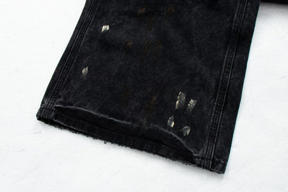 Paint Damage Cargo Straight Denim Jeans WN28093