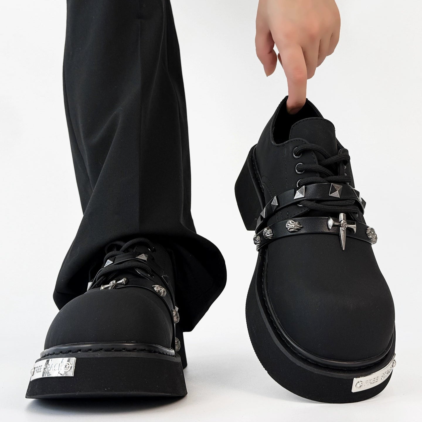 Matte Derby Chunky Sole Studs Large Toe Shoes WN19177